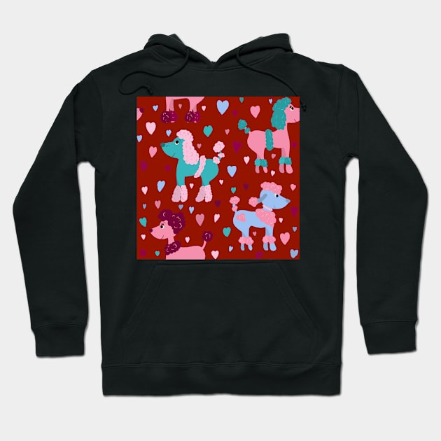 Colourful poodles with hearts repeat pattern Hoodie by NattyDesigns